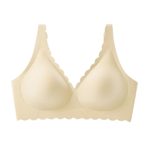 Seamless deep V bra with wavy edges and soft jelly support in beige color
