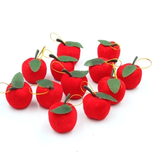 Set of 12 red flocked artificial apple ornaments for Christmas tree decoration