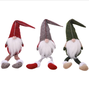 Three Christmas gnome dolls set with long legs and striped hats for festive home decor