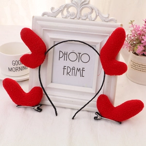 Red plush heart headband and hair clips set for Christmas festive hair accessories