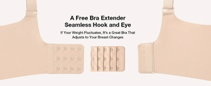 Vista dettagliata del reggiseno beige senza cuciture con chiusura a 3 ganci e estensione
