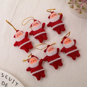 Set of 6 mini flocked Santa Claus ornaments with gold strings for Christmas tree decoration
