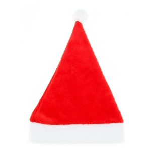 Bonnet de Père Noël classique en peluche courte rouge avec bordure et pompon blancs doux