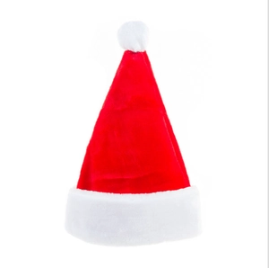 Classic plush red Santa hat with white faux fur trim for Christmas festive decoration