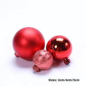 Red Christmas cake topper balls in matte, glossy, and glitter finishes, 3cm to 5cm sizes