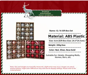 Close-up of 6cm Christmas balls with glossy, matte, and pearlescent finishes in a gift box