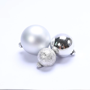 Three-piece set of silver Christmas cake decoration balls in matte, glossy, and glitter finishes