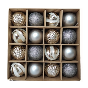16-piece Christmas ball ornament set in champagne and silver finishes in a gift box