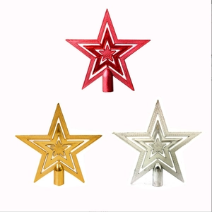 Christmas Tree Topper Star Plastic Hollow Glitter Five-Pointed Star Ornament Gold Silver Red Tree Top Holiday Decoration