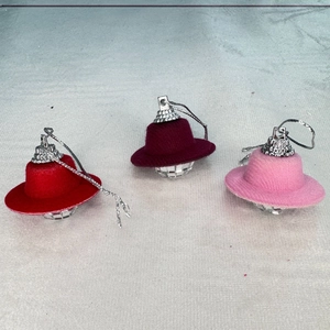 Disco ball mini hats ornaments with mirror surfaces and felt brims in three colors