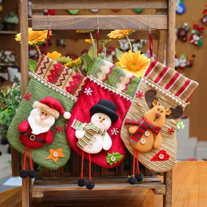 3D Plush Santa Claus Snowman Reindeer Christmas Stocking Velvet Knitted Fabric Xmas Hanging Gift Bag Holiday Tree Decoration