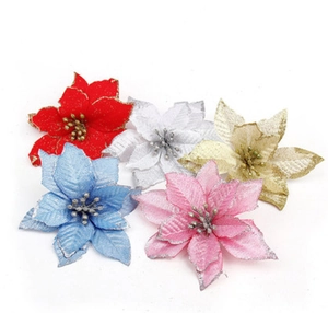 Sparkling artificial poinsettia flowers in five colors for Christmas tree decoration