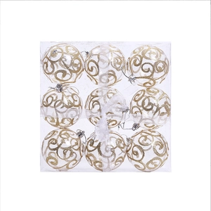 9-piece set of transparent PET Christmas balls with gold glitter spiral patterns