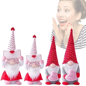 Set of four Valentine's Day faceless gnome plush dolls with hearts for romantic gifts