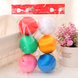 Set of 6 colorful Christmas tree ornaments including red, blue and pink spheres