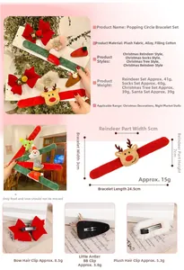Vue détaillée des bracelets slap de Noël et pinces à cheveux avec motifs Père Noël