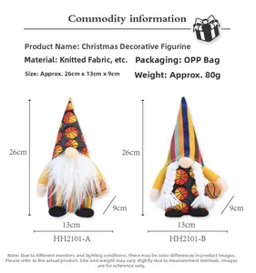 Detailed size specifications for basketball themed faceless gnomes with knit fabric texture