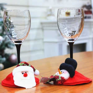 Festive Santa and Snowman wine glass coasters in soft fabric for Christmas table decor