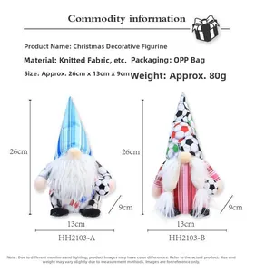 Infographic showing dimensions of football themed Christmas gnome ornament in knitted fabric