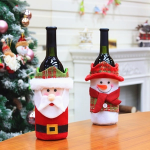 Christmas Wine Bottle Cover Santa Claus Snowman Table Coaster Flannel Non-woven Festive Dining Table Decoration Holiday Party