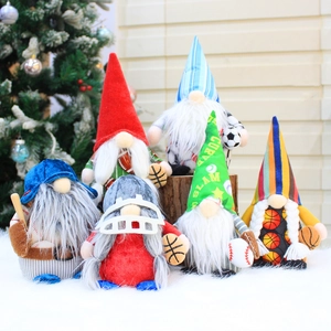 Handmade Sports Theme Christmas Gnome Plush Doll Basketball Soccer Baseball Football Rudolph Tomte Decor Holiday Desktop Ornament Gift
