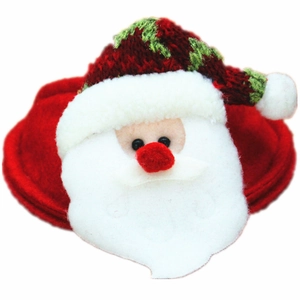 Festive Santa Claus wine bottle cover with striped knit hat and soft white felt beard