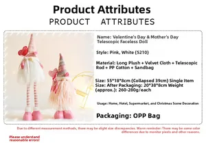 Detailed size and material specifications for retractable Valentine's Day plush gnomes