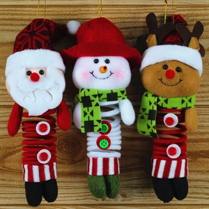 Ornement Suspendu Créatif pour Arbre de Noël Poupée en Peluche Père Noël Bonhomme de Neige Renne avec Jambes à Ressort