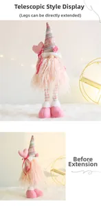 Pink telescopic Valentine gnome plush showing adjustable height legs and love details
