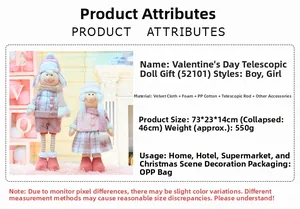 Détails des dimensions et de la hauteur télescopique de la poupée de Noël rose en peluche