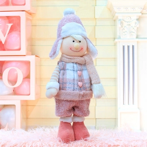 Poupée Elfe de Noël Rétractable Nordique Rose pour Décoration de Maison Gnome en Peluche avec Boutons de Cœur