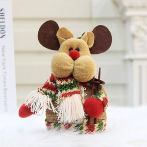 Christmas reindeer plush figure with striped scarf and red gloves for festive home decor