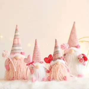 Valentine's Day Gnome Plush Doll Retractable Long Legs Gnome Decor Heart Flower Scandinavian Gonk Figurine For Home Wedding Decor Valentine Gift