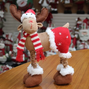 Christmas Reindeer Plush Toy Ornament Red Plaid Reindeer Doll With Scarf Hat For Home Party Desktop Decoration Xmas Gift