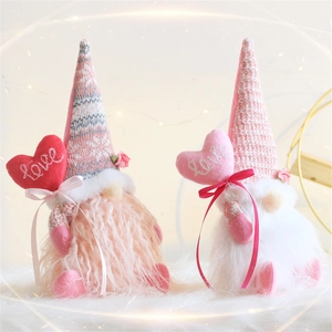 Valentine's Day retractable faceless gnomes with love hearts and plush long beards