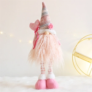 Pink Valentine's gnome plush with telescopic legs and love heart for home decor