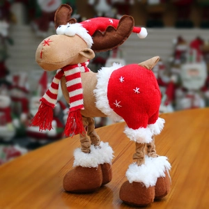 21cm Christmas reindeer plush figurine with red hat and scarf for home holiday decor