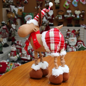 Charming 21cm Christmas elk plush doll with red scarf and hat for holiday home decoration
