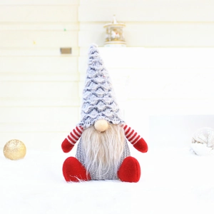Christmas faceless gnome doll plush decoration with gray knit hat and white long beard