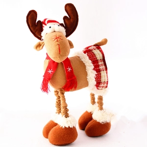 21cm Christmas Reindeer Doll with Red Scarf and Striped Hat for Holiday Home Decoration