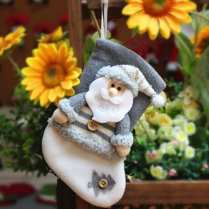 Plush Christmas Stocking Character Santa Snowman Reindeer Hanging Gift Bag Gray White Holiday Party Decor Home Tree Ornament