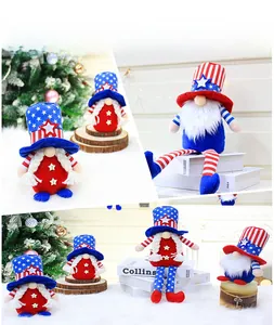 Detail of 4th of July Independence Day gnomes with stars and stripes theme on decorative props