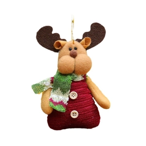 Plush Christmas reindeer hanging decoration with knit scarf and gold string for tree decor