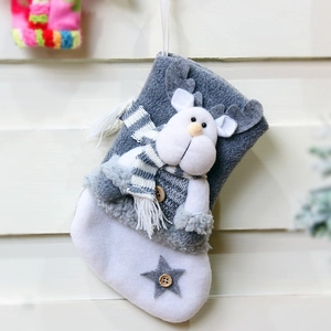 Gray plush Christmas stocking with 3D reindeer doll and star detail for holiday decor