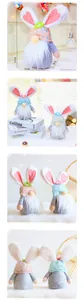 Detail view of 27cm Easter gnome plush with sequin hat and heart patterned bunny ears