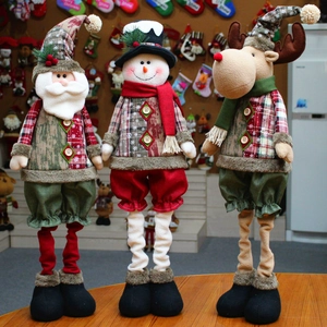 Poupées en Peluche de Noël Debout Patchwork de Tissu Père Noël Bonhomme de Neige Renne Figurine Pour Décoration de Maison