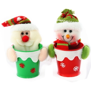 Barattoli di caramelle natalizi in metallo con decorazioni di Babbo Natale e pupazzo