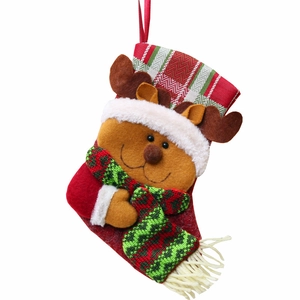 Festive 20cm Christmas reindeer stocking featuring red and green knit with plush details