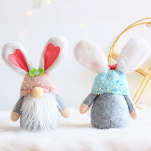 Pair of Easter gnome plush toys with sequined bunny ears for festive home decoration