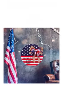 Détail du panneau de bienvenue en bois 30cm pour la fête nationale avec nœud drapeau USA